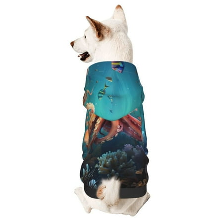 Haiem Underwater Plant Octopus for Winter Dog Hoodie Sweatshirts with Pockets Warm Dog Clothes for Small Dogs Chihuahua-Large