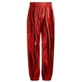 thumbnail image 3 of LiiYii Girls Boys Jazz Stage Performance Costume Shiny Hip Hop Street Dance Harem Pants Metallic Leggings Red 6, 3 of 6