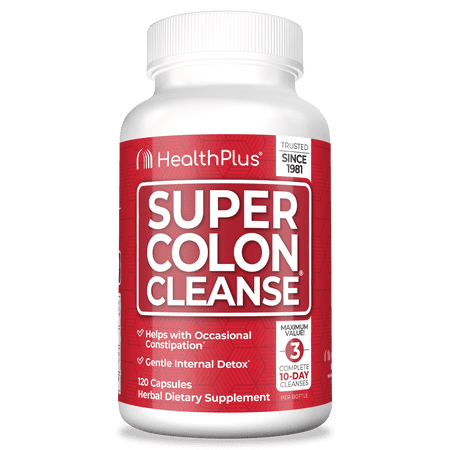Health Plus Super Colon Cleanse 30 Day Supply of Gentle Gut Cleanse Detox, Psyllium Husk, Probiotics for Constipation Relief & Digestive Support, 120 Capsules
