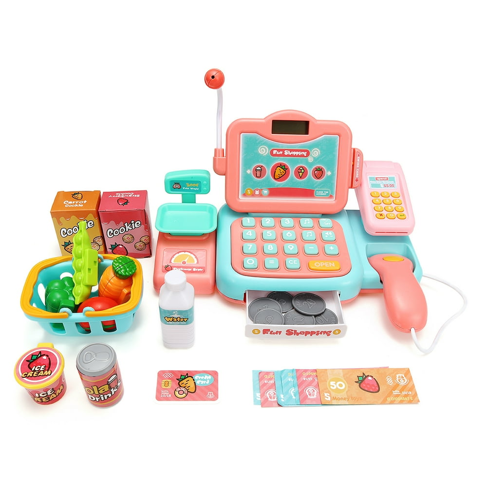 Toy Cash Register Shopping Pretend Play Money Machine With Dual Languages Scanner Card Reader 