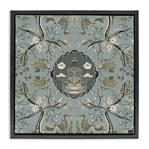 Stupell Industries Asian Inspired Garden Plants & Flowers Painting Black Floater Framed Canvas Art Print Wall Art, 18 x 18