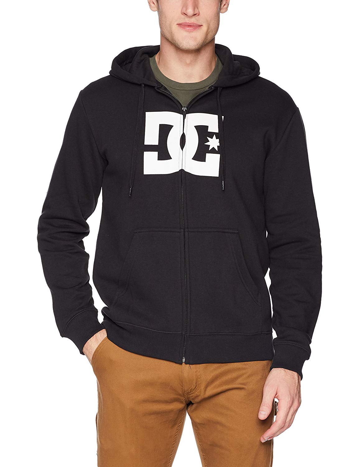 DC Shoes - Mens Sweater Large Logo Print Fleece Full Zip Hooded L ...