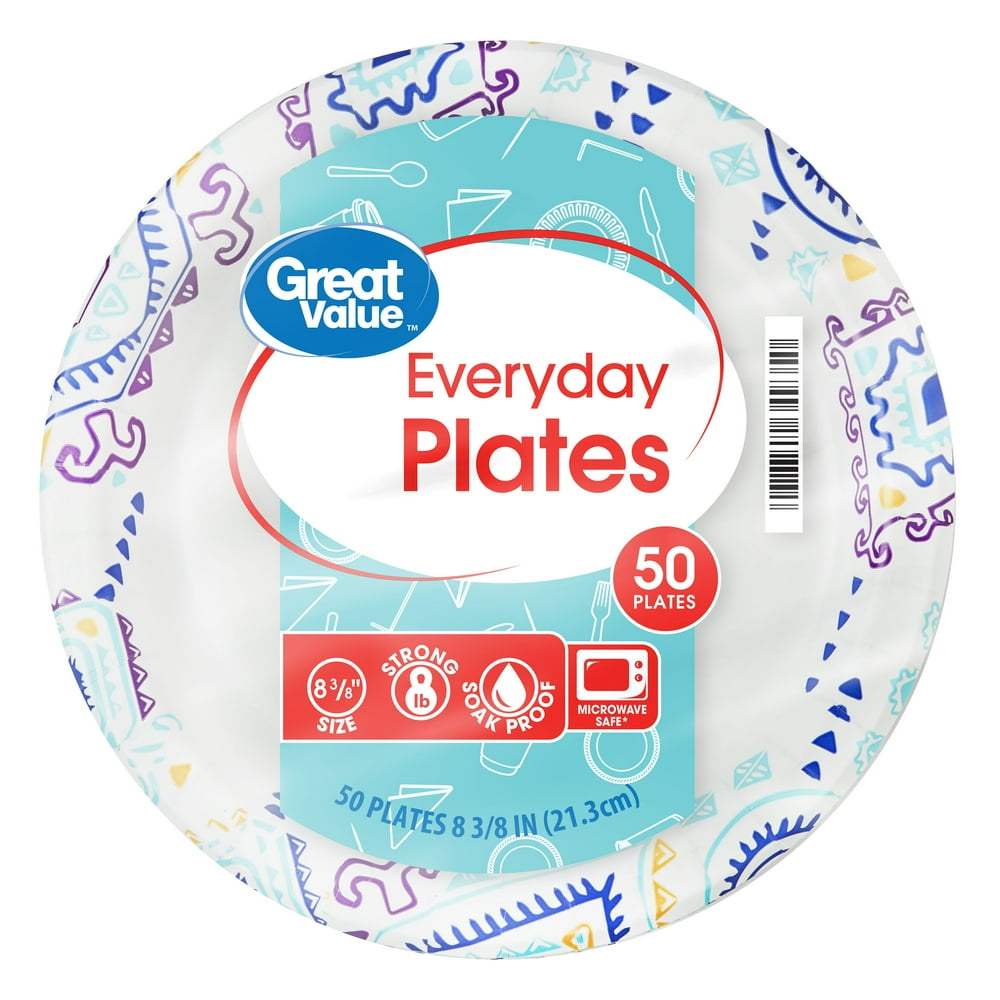 Great Value Everyday Paper Plates, 8 3/8", 50 Count