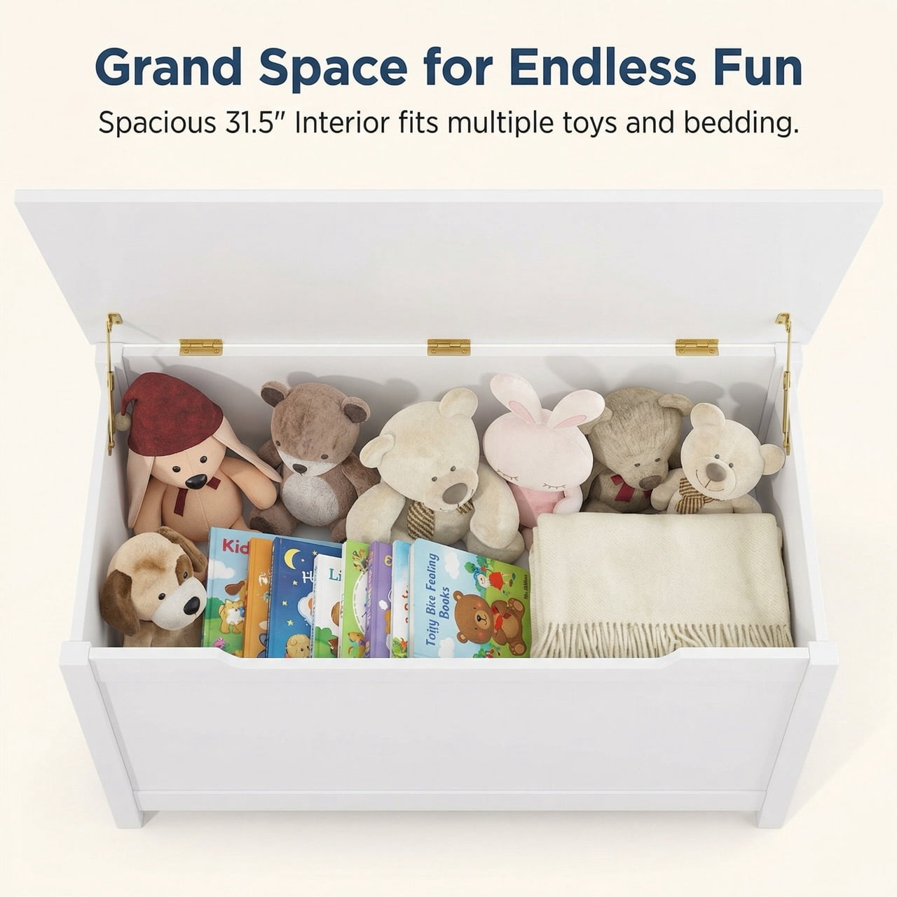 Large Wooden Toy Box for Toddlers, Multipurpose Storage Chest & Bench with Safety Lid, Organizer Cabinet for Kids Room and Nursery, White
