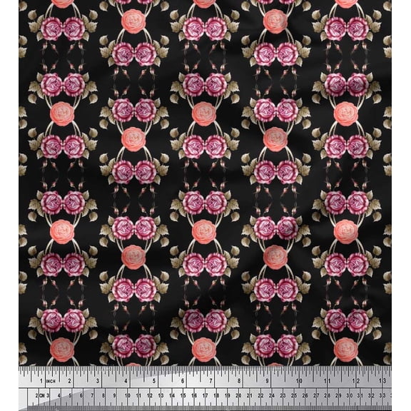 Soimoi Cotton Duck Fabric Leaves,Rose & Camellia Floral Print Sewing Fabric Yard 42 Inch Wide