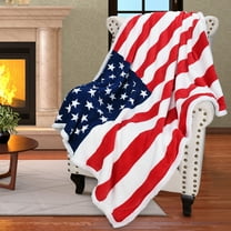 Catalonia Sherpa Reversible Print Patriotic American Flag Blanket 60"x50" Plush Super Soft Warm Polar Fleece Throws for Couch, Sofa, Bed