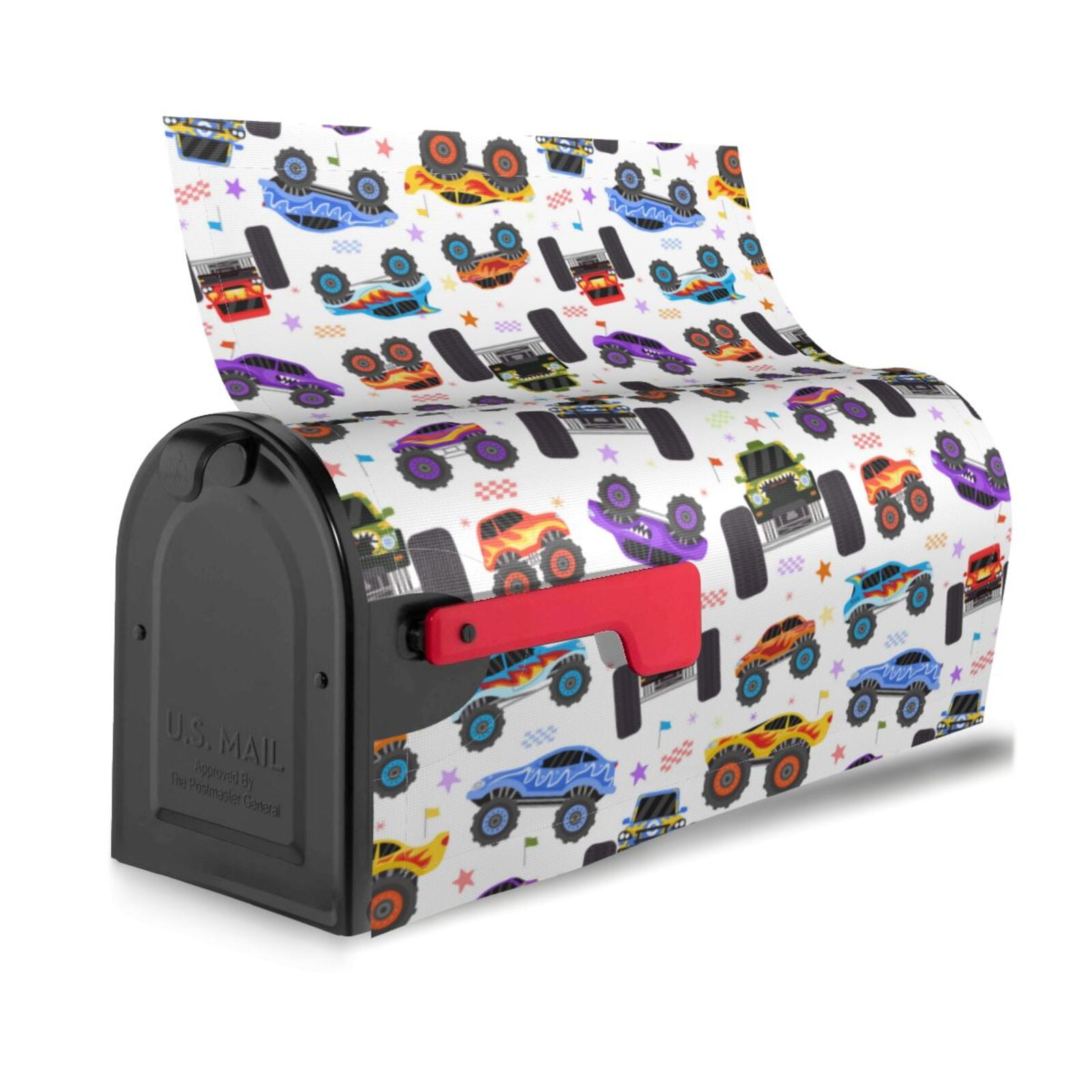 Logiee Cartoon Monster Trucks1 Print Post Letter Box Wrap Decor, Mailbox Cover Suitable for Standard Mailbox and Large Size Mailbox,Outdoor Yard Decoration-25.5x21 in