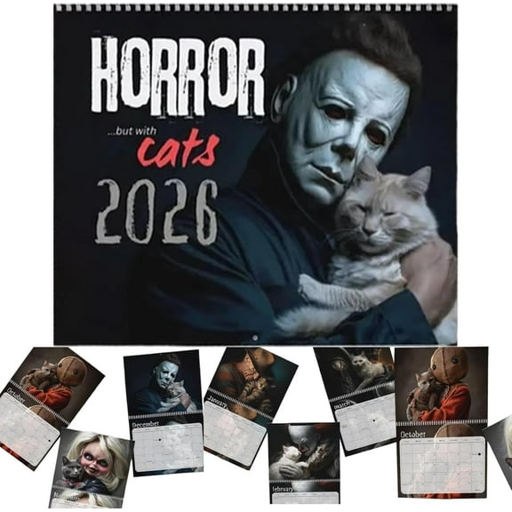2026 Halloween Movie & Cats Wall Calendar â Spooky Cat Art Calendar with 12 Unique -Inspired Illustrations, Large Date Blocks & US Holidays, for and Cat Lovers