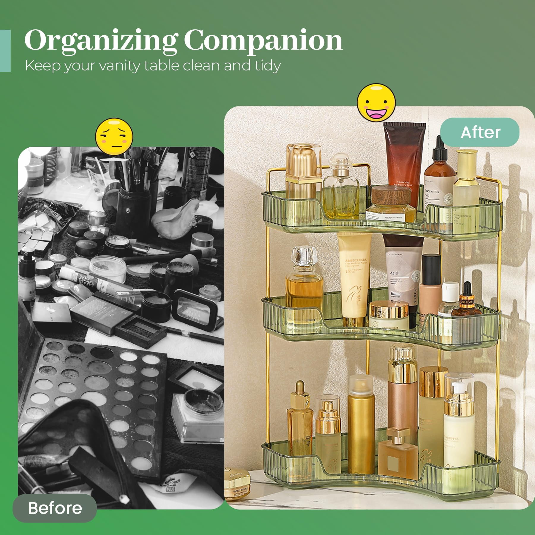 Soda Candy Corner Makeup Organizer for Vanity Countertop Space Saving Cosmetic Storage Organizer for Dresser Bathroom Kitchen, 3 Tier