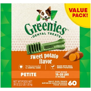 Greenies Petite Natural Dog Dental Treats, Sweet Potato Flavor, 36 Oz Pack (60 Treats)