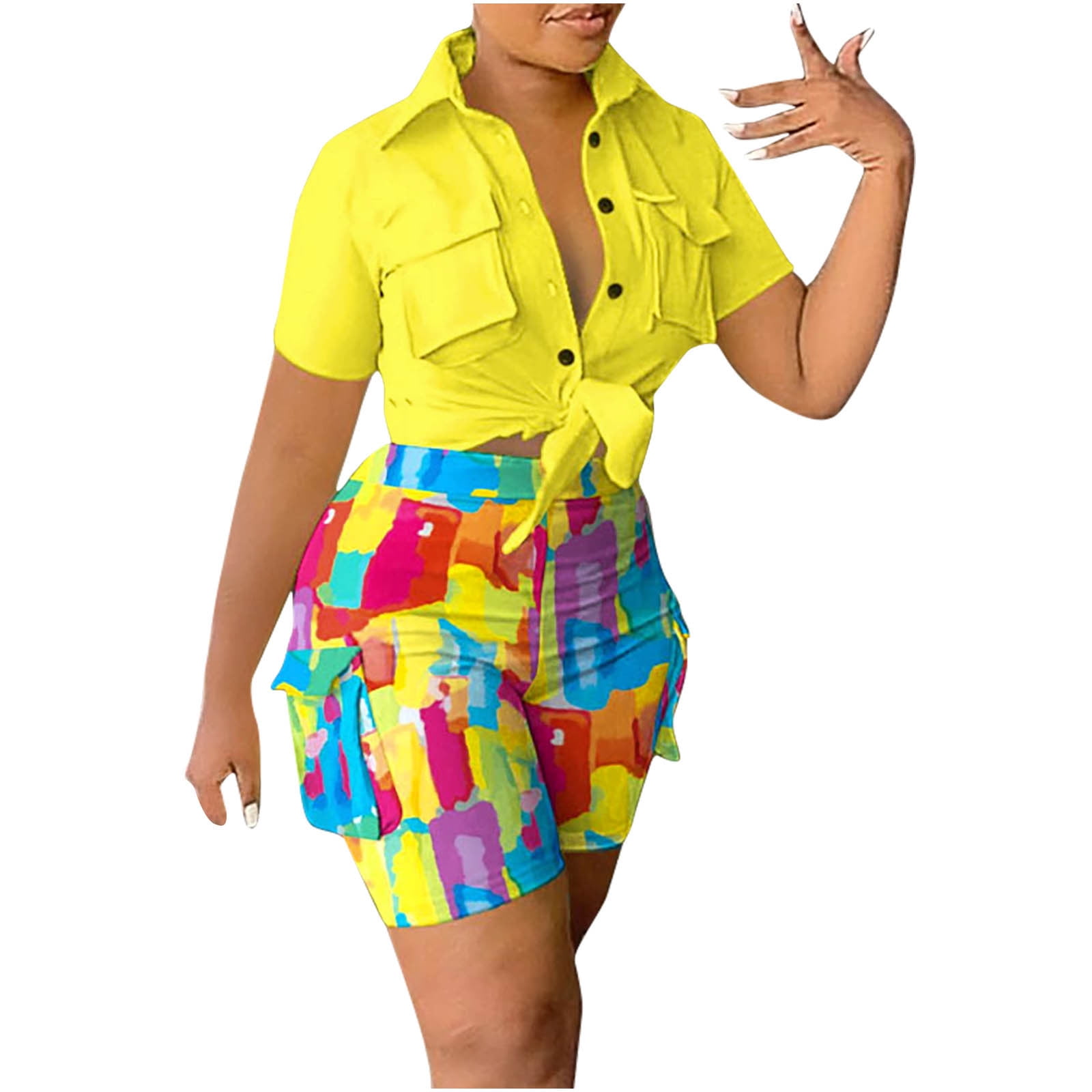 Mikilon Womens Stylish Outfit 2 Piece Set Short Sleeve Top Casual
