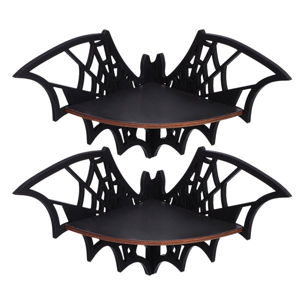 2 estantes flotantes decorativos de Halloween, estante esquinero creativo con diseño de telaraña, portavelas de madera para pared, estilo rústico.