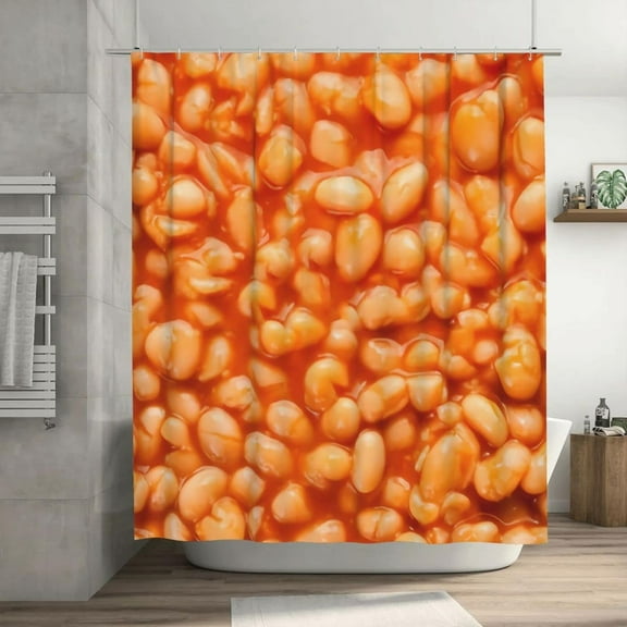 OLGCZM Shower Curtain for Bathroom Baked Beans Shower Curtains Polyester Fabric Bathroom Decor Curtain with Hooks 72 X72 Inches