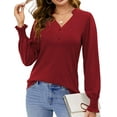 thumbnail image 3 of Fantaslook Womens Tops Dressy Blouses V Neck Puff Long Sleeve Tunic Tops Button Fall Shirts, 3 of 9