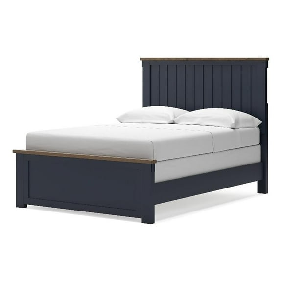Bowery Hill Modern Hardwood Solids Brown & Blue Full Panel Headboard