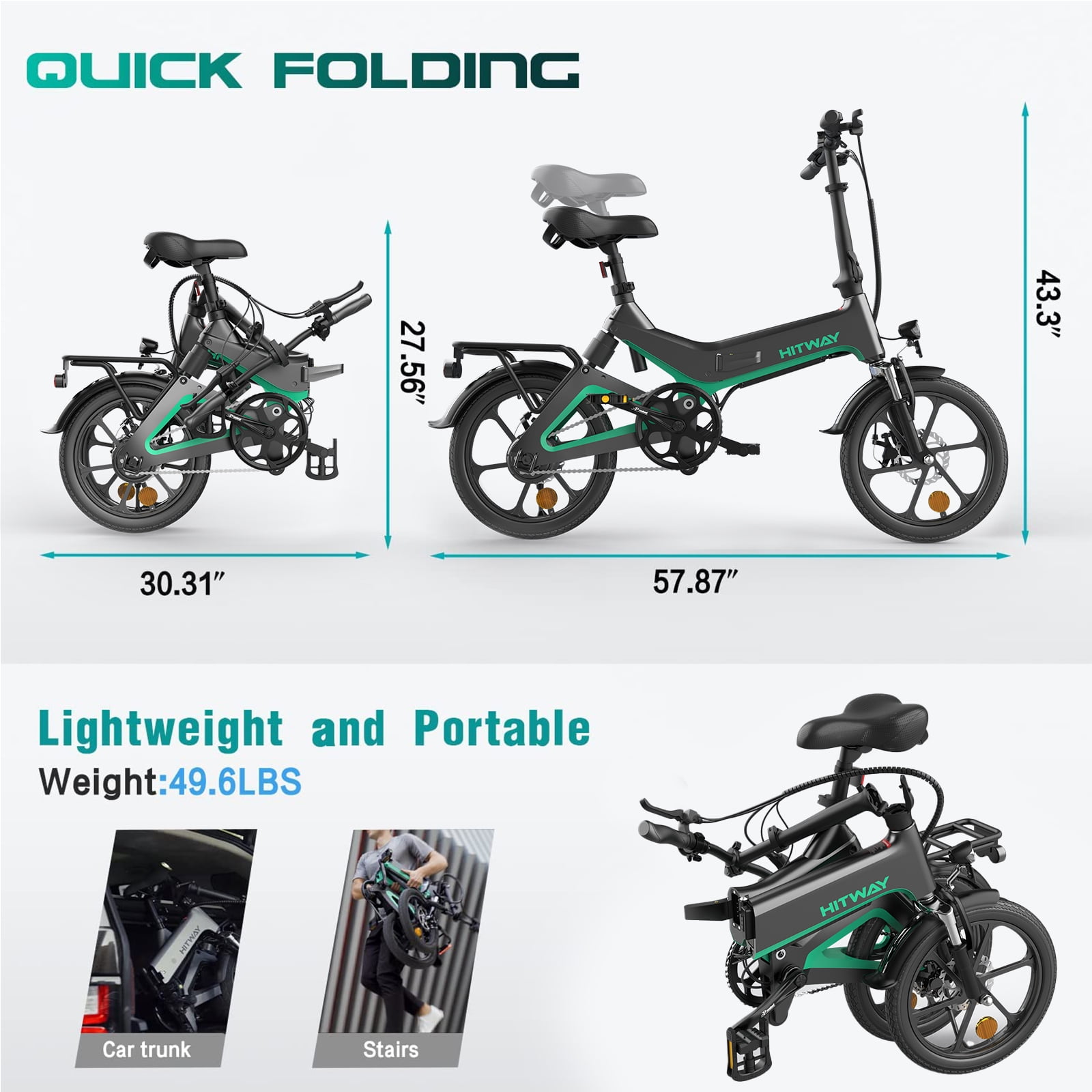 HITWAY Bicicleta eléctrica para adultos, 500W/36V/8.4Ah Ebike con bate –  Ridefaboard