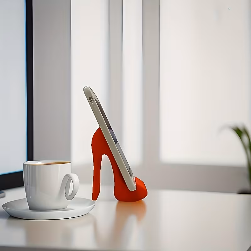 1pc Red 3D Printed High Heel Shoe Phone Stand, Creative Desk Decor & Bedside Lazy Holder, Unique Office & Bedroom Accessory
