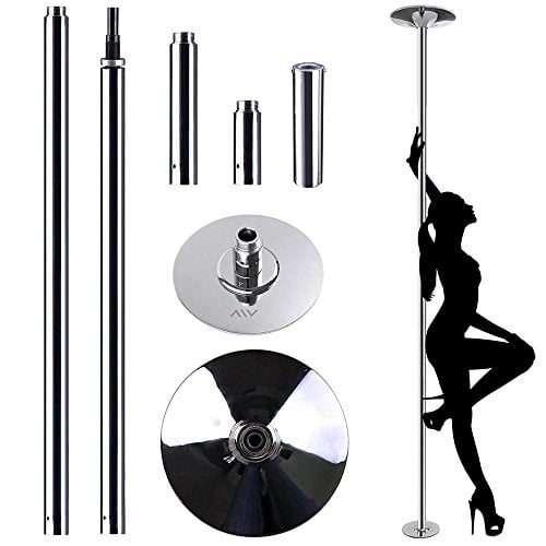 AW 45mm Spinning Static Dance Pole Kit Portable Dancing Pole for Club Home Exercise Max Load 1102 Lbs Silver/Black 