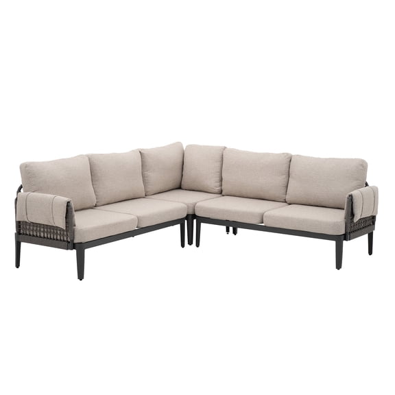 3 Pieces Aluminum Patio Furniture Set Rope Woven Outdoor Sectional Conversation Sets Modular Outdoor Couch, Grey