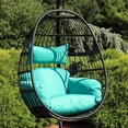 thumbnail image 4 of Sunnydaze Dalia Resin Wicker Egg Hanging Chair with Cushions, Teal, 4 of 8