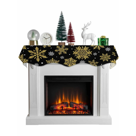 Black Christmas Mantel Scarf Fireplace Decorations for Living Room, Winter Xmas Snowflakes Textured Fireplace Mantel Scarf Cover Runner for Halloween/Thanksgiving/Christmas Decor 70"x17"