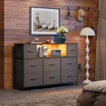 thumbnail image 2 of Dresser TV Stand for 45/50/55 Inch TV Entertainment Center with LED Lights & Charging Station 8 Fabric Drawers & Open Shelves for Living Room Hallway Wood Top, 2 of 6