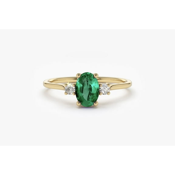 Emerald Ring Emerald Engagement Ring in 14k Gold Plated 925 Sterling Silver Oval Cut Natural 3 Stone Emerald Diamond Ring / May Birthstone / Promise RingEngagement ring