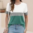 thumbnail image 5 of Pincandy Women's Casual Fashion Striped Printed T-shirt Round Neck Color Block Short Sleeve Tops Casual Summer Tees,Green,M, 5 of 6