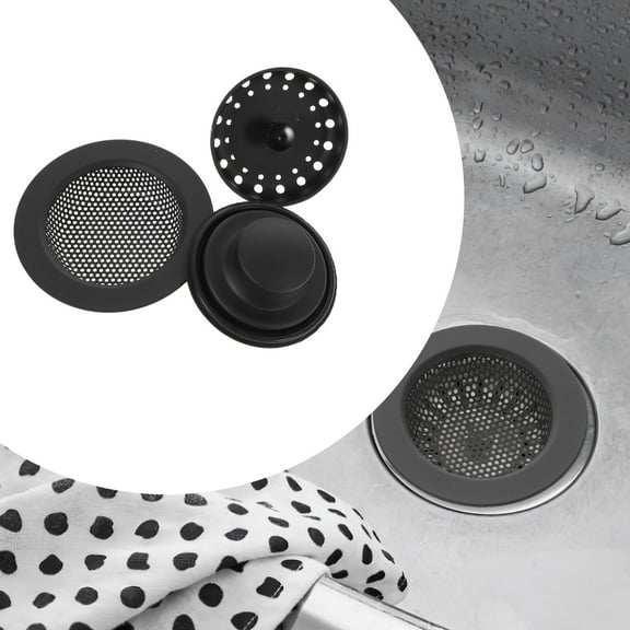 Niceauty Garbage Disposal Drain Cover Sink Stopper Strainer Stainless Steel 3Pcs Black