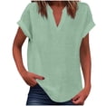thumbnail image 2 of Hfnxid Cotton Linen Tops for Womens Long Sleeve Lapel Collar Button Up Shirt Solid Color Fashion Top Casual Loose Fit Blouse with Pockets, 2 of 6