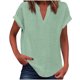 thumbnail image 1 of Vestidos Casuales Para Mujer, Blusas De Mujer De Moda Suéter de mujer de color liso de imitación de lino y lino con hombros descubiertos y cuello en V de manga corta a la moda, 1 of 5