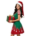 thumbnail image 5 of Women'S Christmas Elf Costume Dress With Hat, Short Sleeve V Neck Fitted Waist Flared Party Outfit For Holiday Events, Cosplay, Stage Shows, Photo Sessions, Parades And Festive Dress Up Occasions, 5 of 8