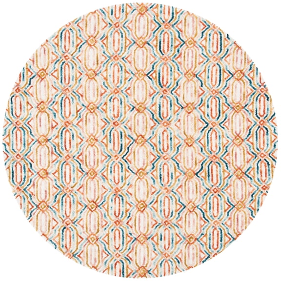 SAFAVIEH Trace Shavonne Geometric Area Rug, Ivory/Navy, 6' x 6' Round