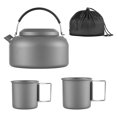 thumbnail image 1 of Camping Kettle and 450ml 250ml Metal Cups Set Outdoor Boiling Water Kettle Backpacking Kettle 1.4L Anodized Aluminum Kettle with Silicone Handle, 1 of 5