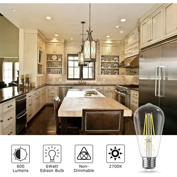 KSCD 6W Vintage Led Edison Bulbs Daylight White 4000K 60W