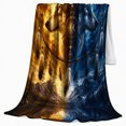thumbnail image 2 of Two Wolves with Moon Circles and Dreamcatcher Feathers, Mystical Wildlife Motif for Wolf Lovers, Anniversary Gift, Soft Flannel Blanket for Cabin and Bedroom, Rustic Home Decor, 2 of 9