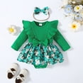 thumbnail image 2 of Douhoow Baby Girl Shamrock Romper Dress Round Neck Long Sleeve Ruffle Green Romper with Bow Headband, 2 of 8