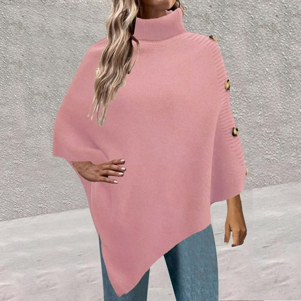 Suéter de cuello alto de moda de otoño para mujer, suéter de cuello alto con botones irregulares de manga larga, suéter informal, blusa, suéter para mujer