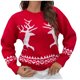thumbnail image 1 of Otoño Invierno Mujer Navidad Impresión Empalme Cuello redondo Manga larga Línea Suéter Tops Blusa Pompotops hdfakjf11096, 1 of 8