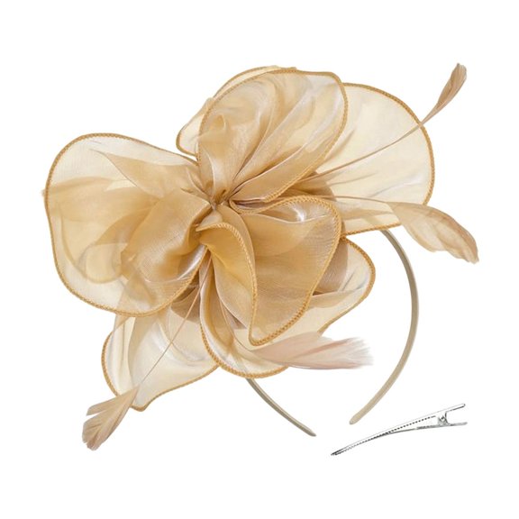 Rose Gold Fascinator for Women Vintage Headband for Weddings Tea Party Fascinator Hat with Feathers Mesh Clip