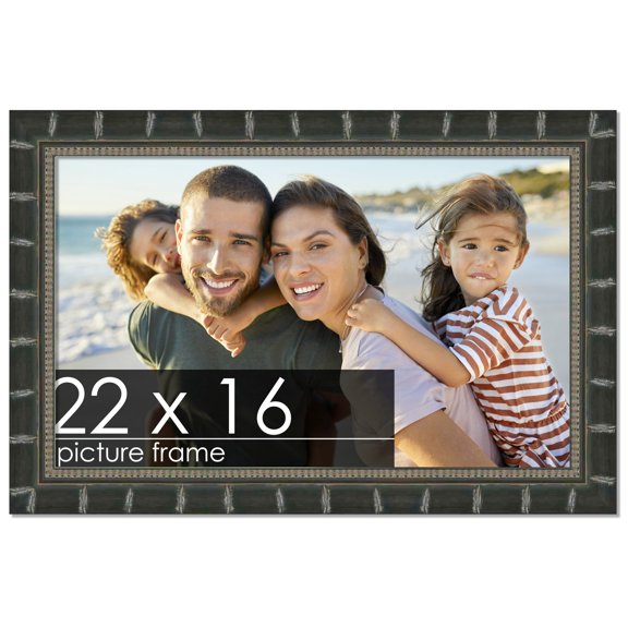 22x16 Bamboo Black Complete Wood Picture Frame with UV Acrylic, Foam Board Backing, & Hardware
