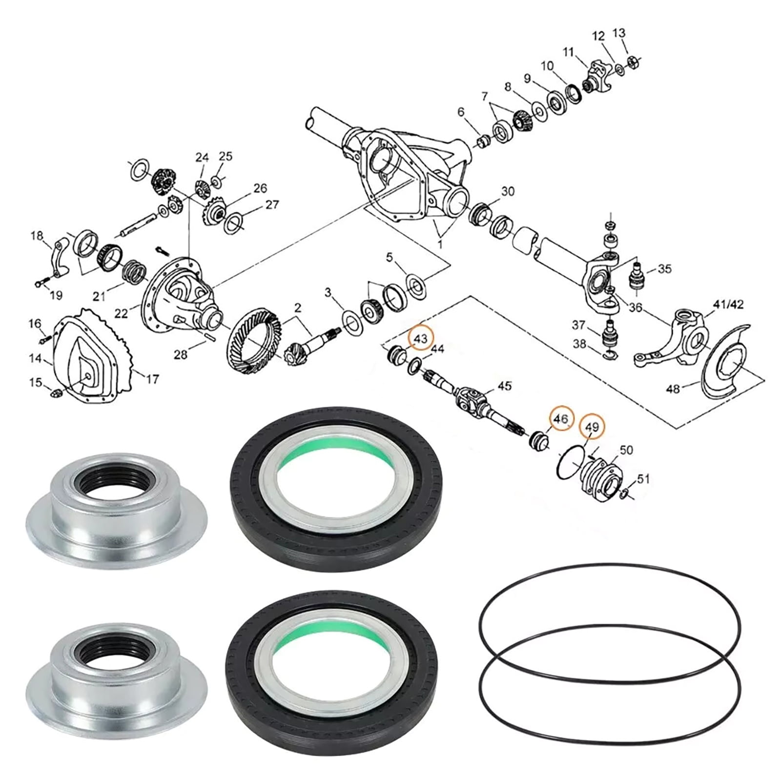 Premium Front Axle Seal Replacement Set with U-Joints for Ford F250/F350 SuperDuty 4x4 Trucks