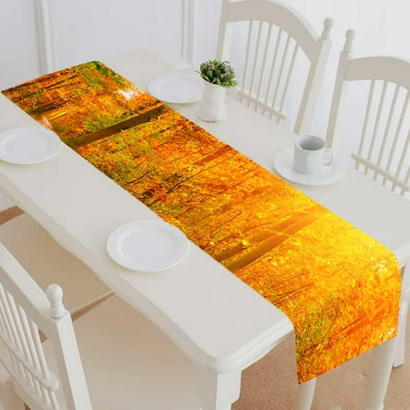

PKQWTM Pathway through the autumn forest Cotton and Linen Table Runner Kitchen Dining Room Supplies Size 16x72 Inch