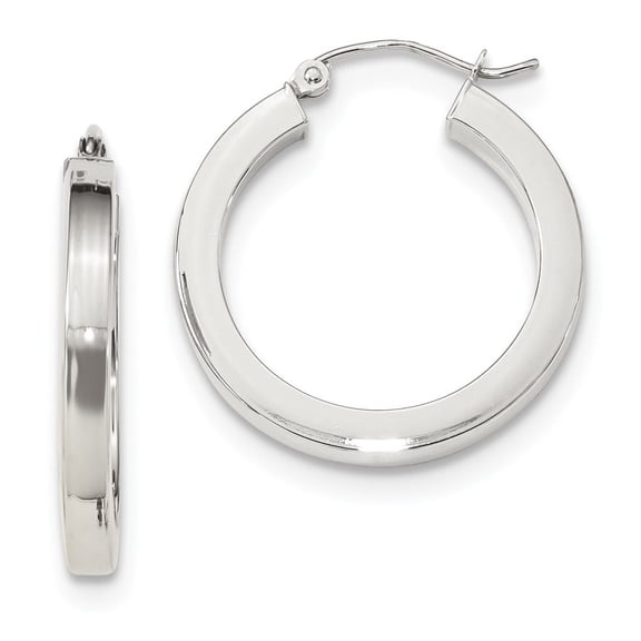 10k White Gold 3mm Polished Square Tube Hoop Earrings - Measures 26.33x24.65mm Wide 3mm Thick