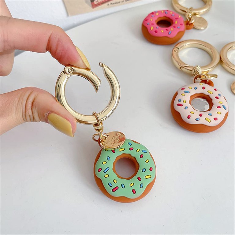 HSYHERE Donut Shaped Silicone Case For Apple AirTag - Soft TPU Protective Cover With Keychain, Pink