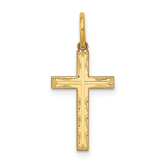 Diamond2Deal 14K Yellow Gold Laser Designed Cross Pendant for Women (L- 0.91 in, W- 0.44 in)