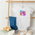 thumbnail image 4 of Retro MTV Color Block Stamps Logo Romper Boys or Girls Infant Baby Brisco Brands NB, 4 of 6