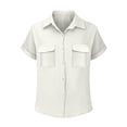 thumbnail image 3 of OGLCCG Womens Gauze Shirts Casual Short Sleeve Textured Collared Button Down Dress Shirts Lightweight Summer Work Blouse,L,White, 3 of 5