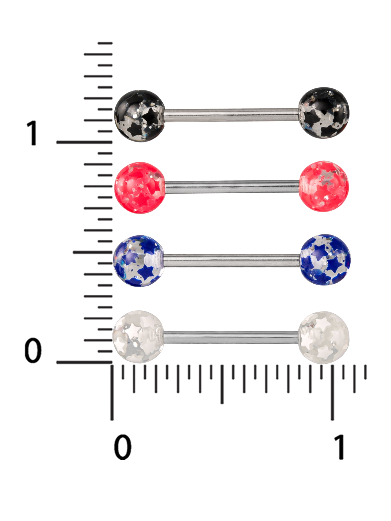 Surgical Steel Multicolor Star Tongue Barbell Set - 5 Pack