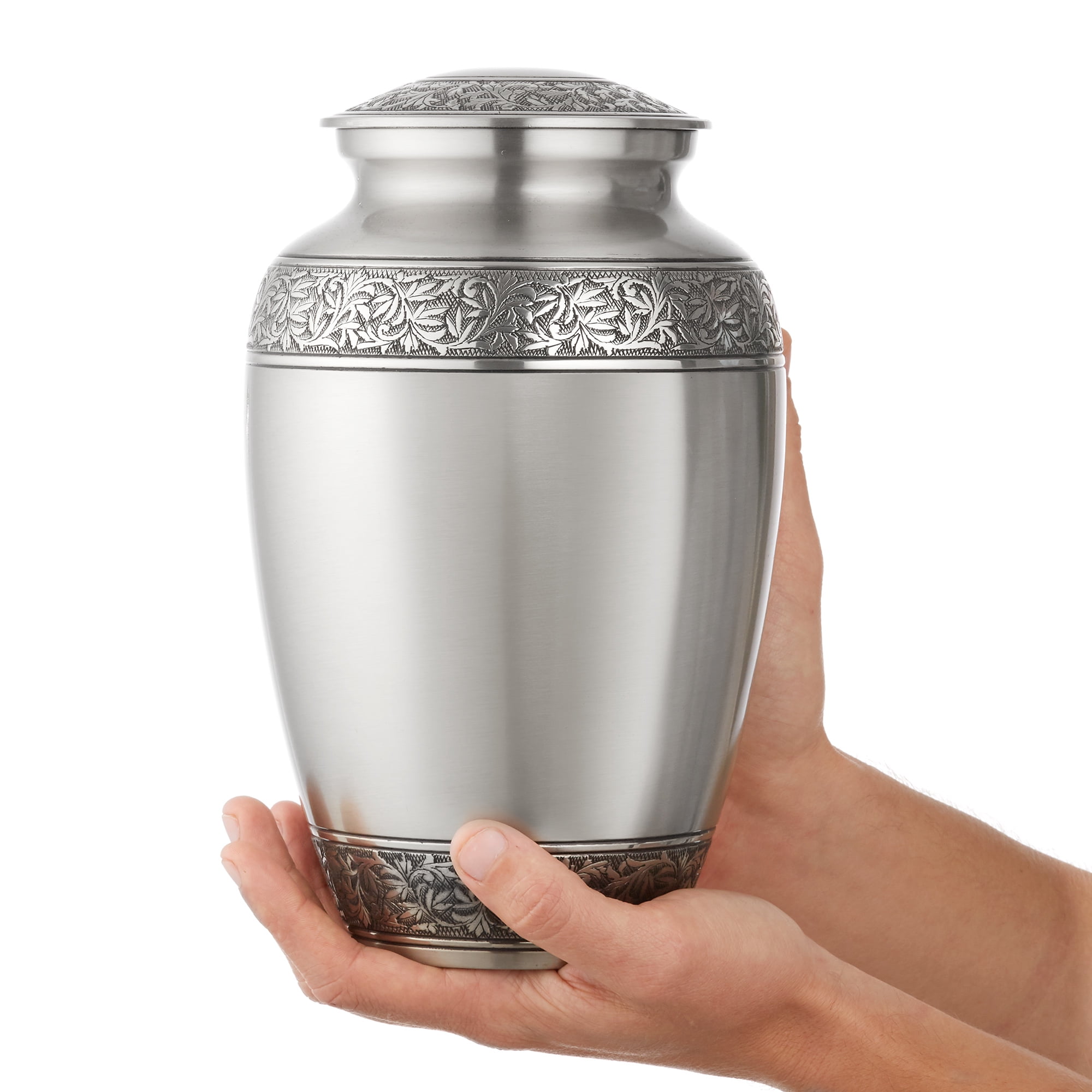 Reminded Cremation Memorial Urn for Human Ashes, Silver Adult Brass Funeral Urn with Velvet Bag